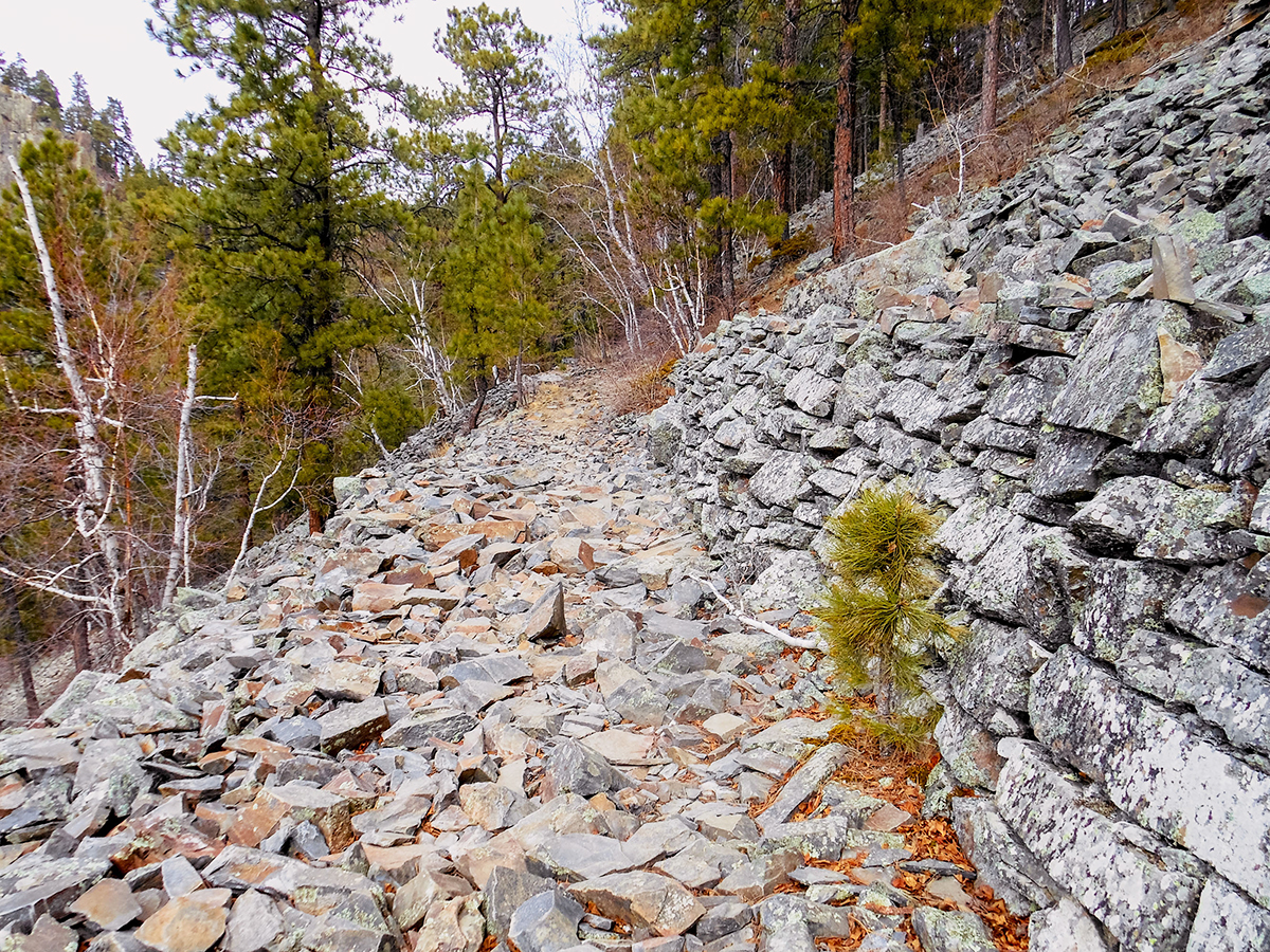 Spring Creek Loop Trail near Rapid City, SD along falling rock and rock wall