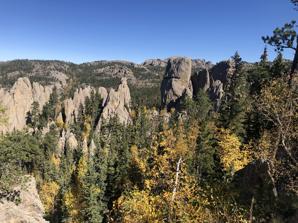 Sunday Gulch Trail in Custer State Park. View in autumn with leaves changing color.