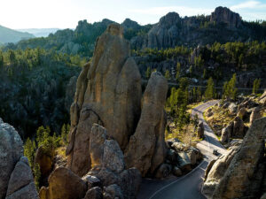 View of Needles Highway in Custer State Park from above.