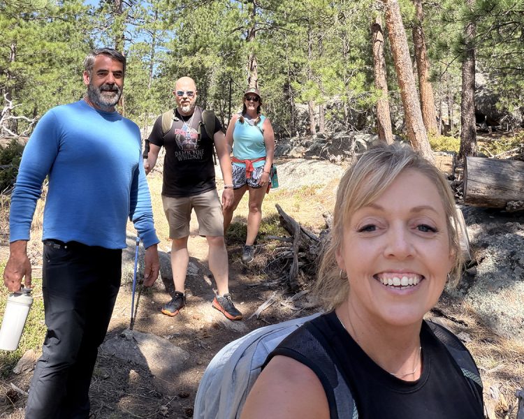 group of hikers preparing for Memorial Day hike up Mount Baldy Trail near Keystone, SD